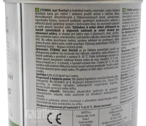 ETERNAL mat Revital - univerzálna vodou riediteľná akrylátová farba 0.35 l Sivá 202