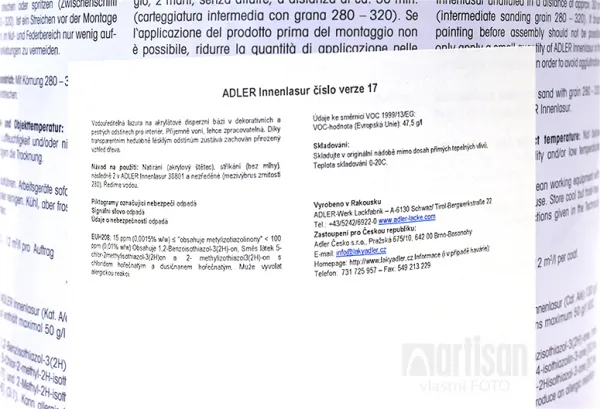 ADLER Innenlasur UV 100 - prírodná lazúra na drevo pre  interiéry 2.5 l Frame ST 02/2