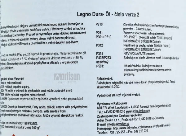 ADLER LEGNO DURA-ÖL - Univerzálny olej na nábytok a podlahy farblos - bezfarebný 2,5 l