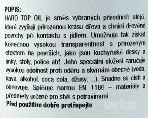 BORMA Hard Top Oil - tvrdý olej na dosky stolov 0.75 l Bezfarebný