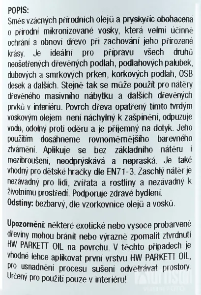 BORMA Hardwax Parkett Oil - tvrdý voskový olej na parkety 1 l Bezfarebný