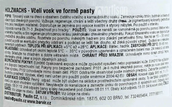 BORMA Holzwachs - krémový včelí vosk v paste 0.5 l Bezfarebný