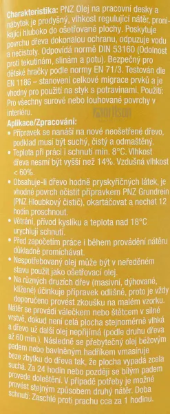 PNZ Olej na kuchynské dosky a nábytok 2.5 l Bezfarebný