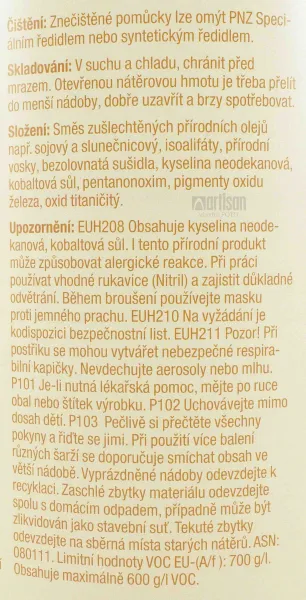 PNZ Olej na ošetrenie olejovaných povrchov v interiéri 2.5 l Bezfarebný