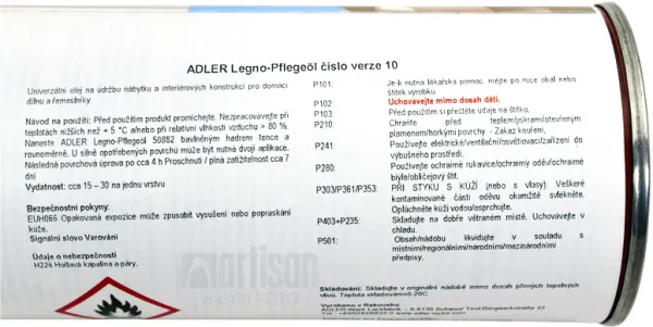 ADLER Legno Pflegeöl - údržbový prostriedok na olejované plochy 250 ml 50882