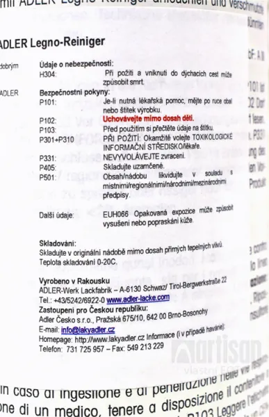 Adler Legno-Reiniger - riedidlo a čistiaci prostriedok na olejované povrchy dreva 1 l farblos - bezfarebný