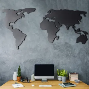 Mapa sveta na stenu, 60 x 120 cm, čierny kov