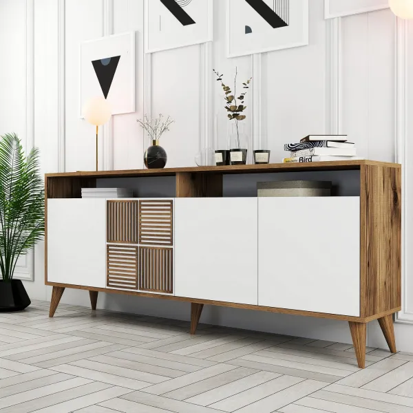 TV stolík MILAN, 180 x 78,6 x 35 cm, orech, biela