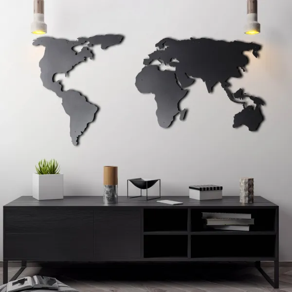Mapa sveta na stenu, 60 x 120 cm, čierny kov