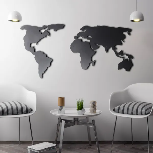 Mapa sveta na stenu, 60 x 120 cm, čierny kov