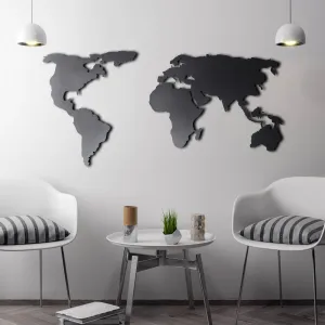 Mapa sveta na stenu, 60 x 120 cm, čierny kov