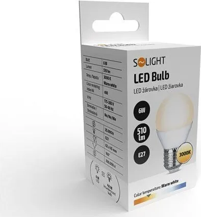 Solight LED žárovka, miniglobe, 6W, E27, 3000K, 510lm