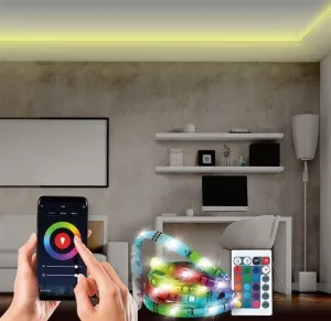 Solight Wifi Smart LED světelný pás, RGB, 5m, sada s adaptérem a dálkovým ovladačem