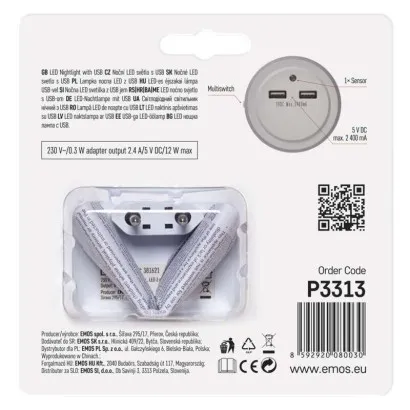 EMOS Noční světlo s 2 x USB + fotosenzor (P3313)