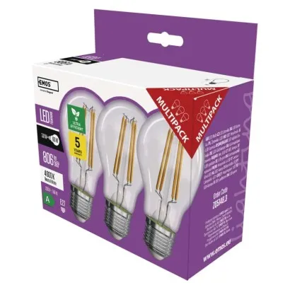 EMOS LED žárovka A60/E27/3,8W/60W/806lm/neutrální bílá,3ks