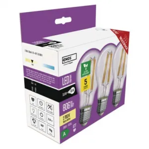 EMOS LED žárovka A60/E27/3,8W/60W/806lm/teplá bílá,3ks