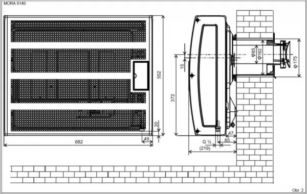 MORA PT 6140 plynové kachle 4,2 KW cez stenu