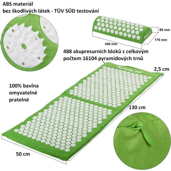 Movit akupresúrna podložka s vankúšom 130 x 50 cm zelená