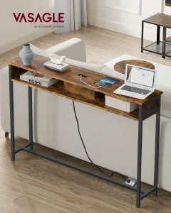 VASAGLE Konzolový stolík s elektrickou a USB zásuvkou hnedý