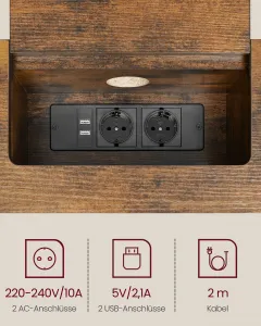 VASAGLE Konzolový stolík s elektrickou a USB zásuvkou hnedý