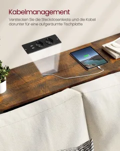 VASAGLE Konzolový stolík s elektrickou a USB zásuvkou hnedý