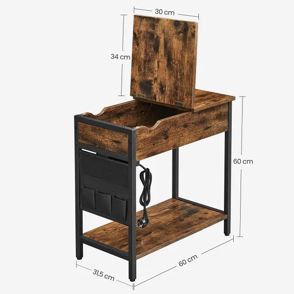SONGMICS Odkladací stolík Vasagle Laurin s portami USB hnedý