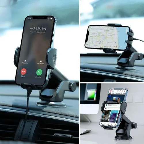 Joyroom Car Mount Clamp Holder (Dashboard and Windshield Version) with Extendable Arm, 360 rotation, 4.7-6.9 inch, čierna (JR-ZS259)