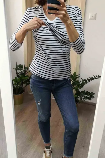 milk  love Tehotenské a dojčiace tričko Milk Shirt milk & love bielo modré pásiky XL