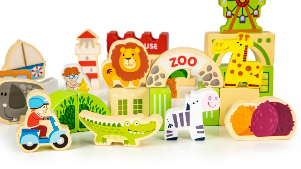 WELLHOX Drevené vzdelávacie stavebnice mesto ZOO 120 kusov