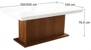 PYKA Kacper 300/500 rozkladací jedálenský stôl drevo D3 / biely vysoký lesk