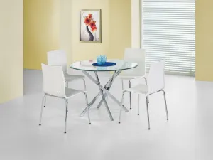 HALMAR Raymond okrúhly sklenený jedálenský stôl priehľadná / chróm
