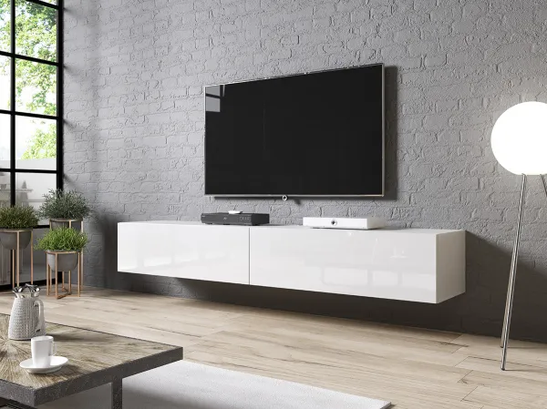 CAMA MEBLE Slide 200 tv stolík na stenu biela / biely lesk