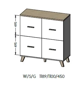 CAMA MEBLE Lotta 110 4D komoda biela / dub sonoma