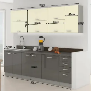 KONDELA Prado 260 kuchyňa sivá / krémová