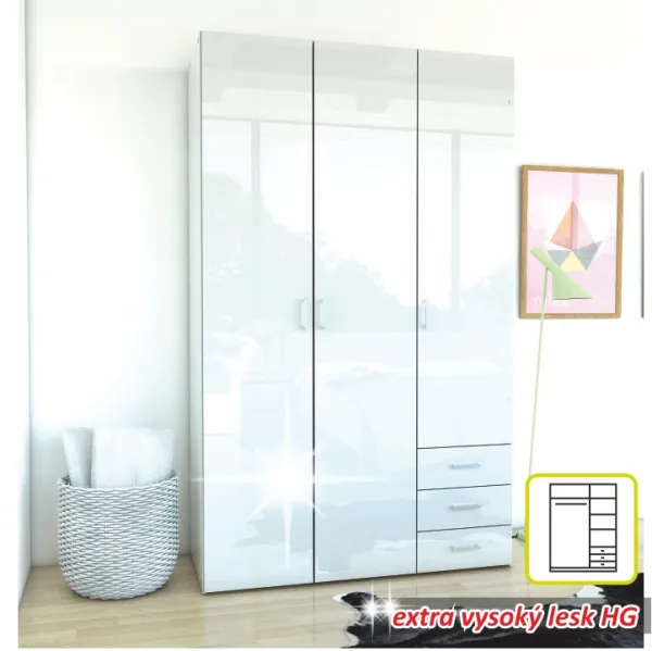 KONDELA Gwen 70427 3D šatníková skriňa biela