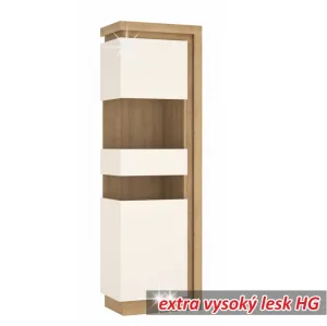 KONDELA Leonardo LYOV 3 L vitrína s osvetlením dub riviera / biela