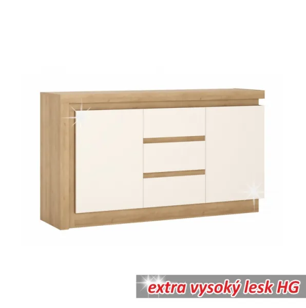 KONDELA Leonardo LYOK 1 dvojdverová komoda s osvetlením dub riviera / biela