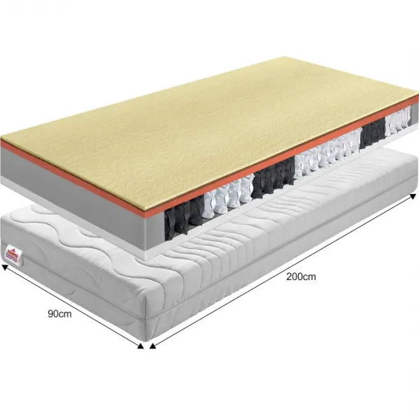 KONDELA BE Palmea New obojstranný taštičkový matrac 90x200 cm pružiny / plsť / PUR / latex-kokos doska / látka