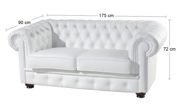 PYKA Chesterfield kožená dvojsedačka wenge / biela (White snow)