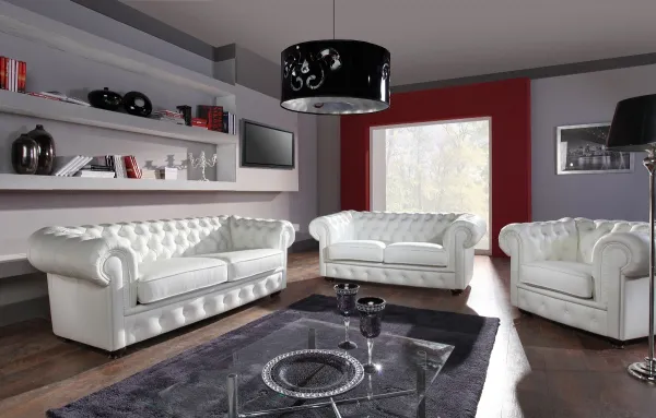 PYKA Chesterfield kožená dvojsedačka wenge / biela (White snow)