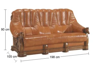 PYKA Oskar kožená trojsedačka drevo D3 / svetlohnedá (DTS50)