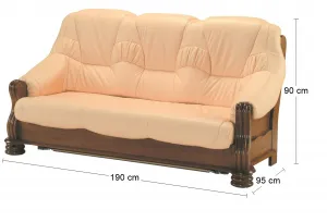 PYKA Adam kožená trojsedačka drevo D3 / svetlomarhuľová (Rose white)