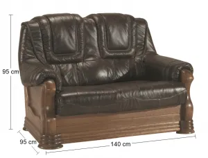 PYKA Aneta II kožená dvojsedačka drevo D3 / tmavohnedá (DTS53)