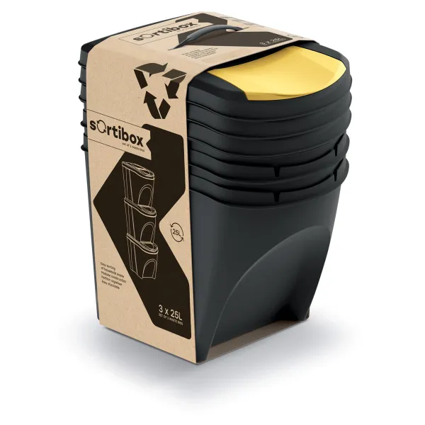 Kôš na triedený odpad Sortibox 25 l, 3 ks, čierna