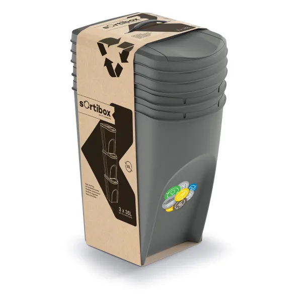 Prosperplast Súprava košov na triedenie odpadu ECOBOX 3x35L sivý kameň
