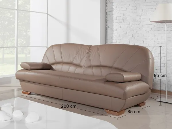 PYKA Galicja kožená trojsedačka s rozkladom a úložným priestorom drevo D3 / cappuccino