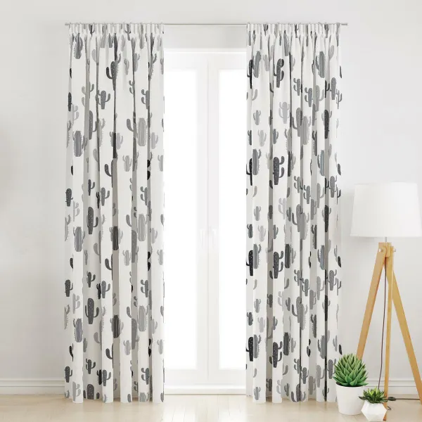 Záves dekoračný alebo textilný, OXY Kaktusy, sivo-čierny 150 cm 150 cm