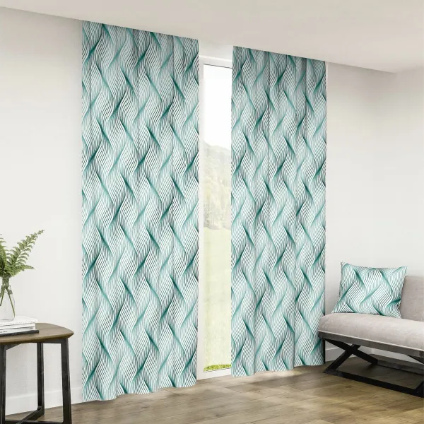 Záves dekoračný alebo látka, OXY Waves, tyrkysový, 150 cm 150 cm