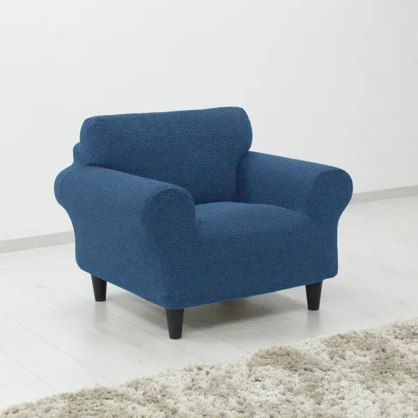 Poťah na sedačku multielastický, Denia, modrý štvorkreslo - š. 220 - 260 cm