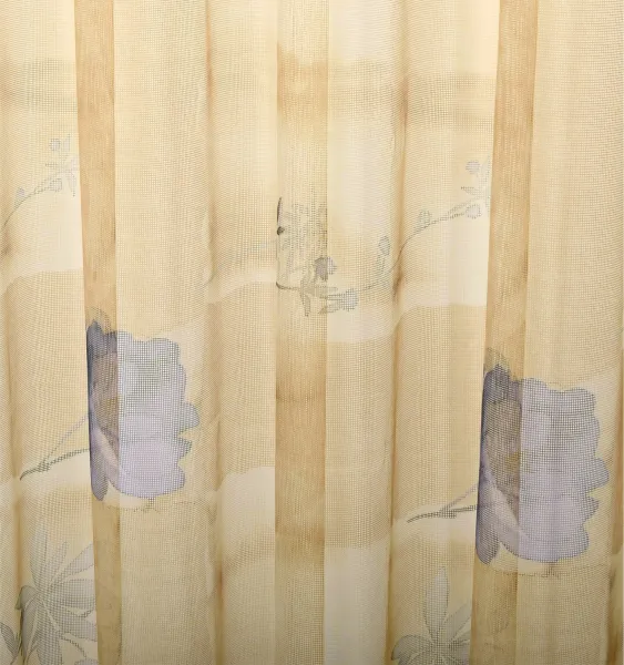 Záclona žakárová, Modré kvety, béžová, 150 cm 150 cm